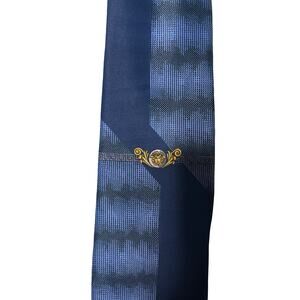 Vintage Ganni Versace Blue Gold 100% silk tie